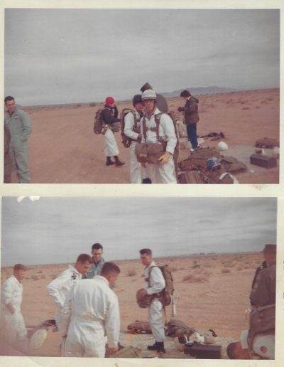 A couple of pictures showing people in the desert.